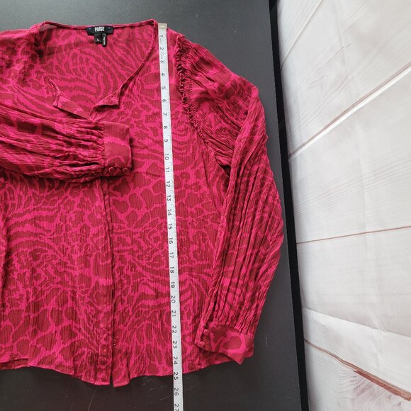 PAIGE Long Sleeve 100% Silk Blouse, Women’s L, Red, Sheer, Animal Print, EUC - Picture 8 of 9